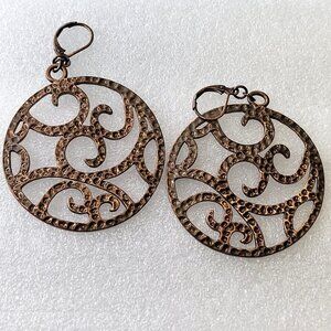 Round Antique Bronze Hued Filigree Earrings